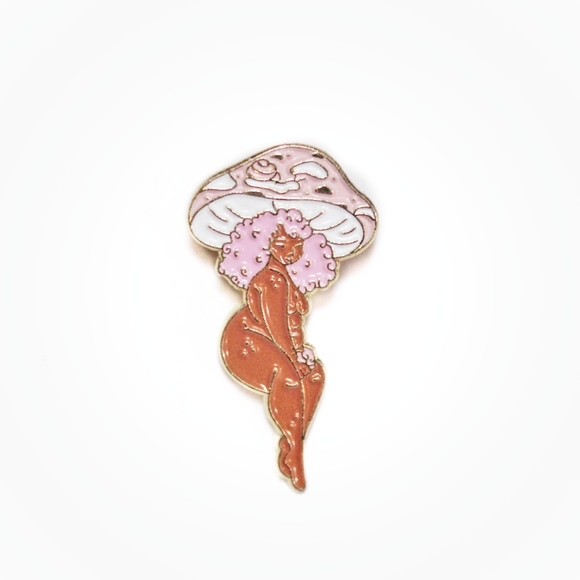 Pastel pink mushroom girl enamel pin - Picture 10 of 10